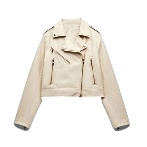 Bravo Bros White Women’s Sheepskin Leather Motorcycle Biker Jacket