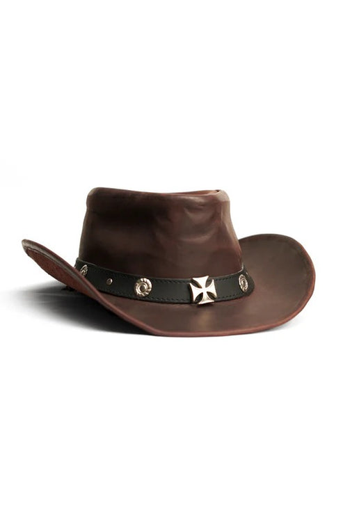 Bravo Bros Burgundy Brown Premium Western Leather Cowboy Hat with Studded Band