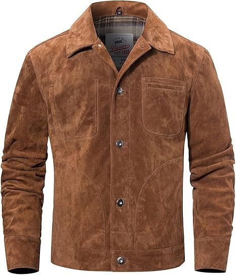 FLAVOR Men’s Suede Trucker Leather Jacket – Classic & Rugged