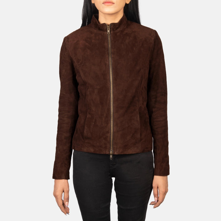 Bravo Bros. Rumella Mocha Suede Biker Jacket – Elegant Moto Luxury Style