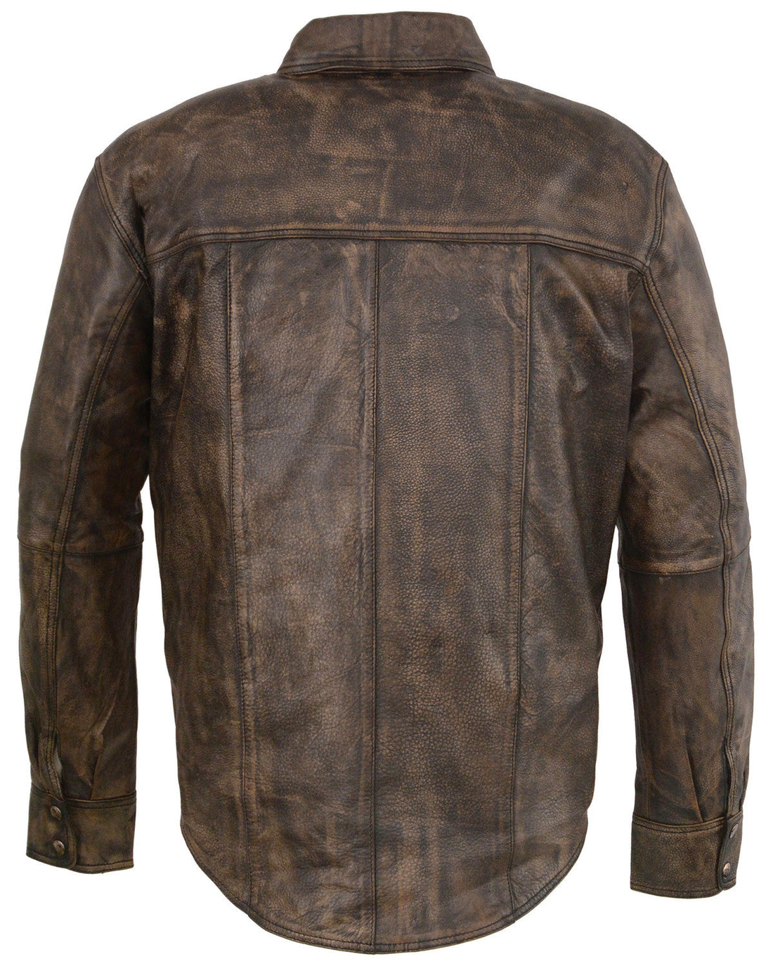 Men’s Distressed Brown Leather Snap-Front Shirt – Casual & Rugged