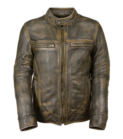 Men’s Brown Distressed Leather Biker Jacket