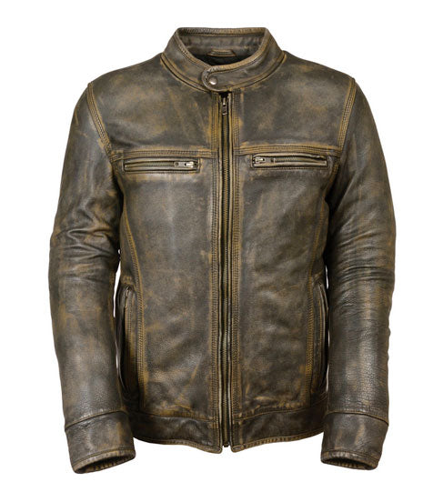 Men’s Brown Distressed Leather Biker Jacket