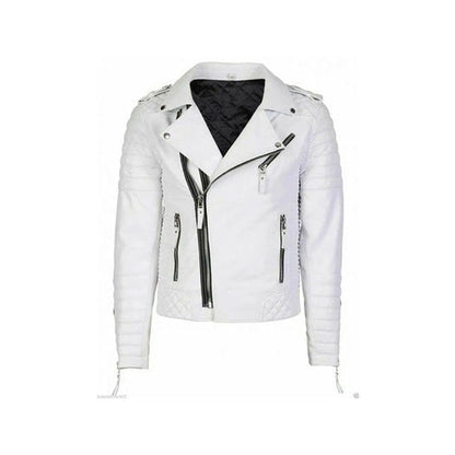 Men’s White Double-Breasted Leather Biker Jacket