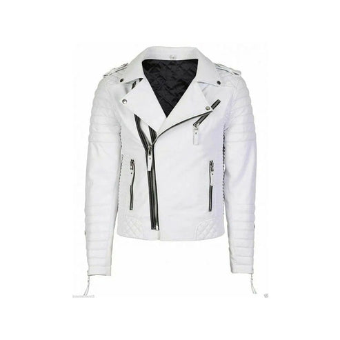 Men’s White Double-Breasted Leather Biker Jacket