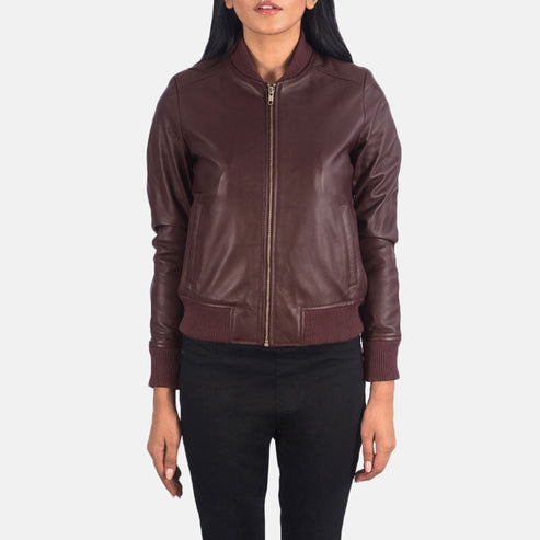 Bliss Maroon Leather Bomber Jacket – Timeless Style & Comfort
