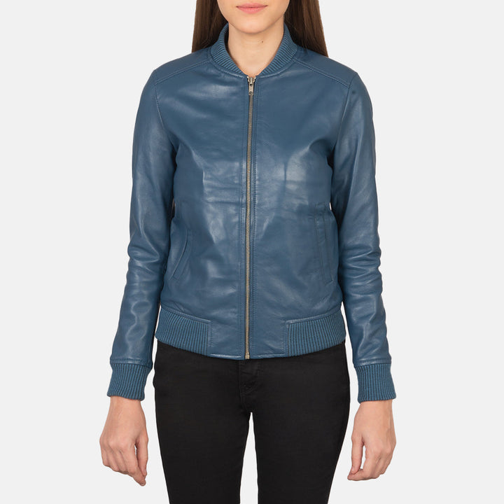 Women’s Bliss Blue Leather Bomber Jacket – Chic Urban Luxury