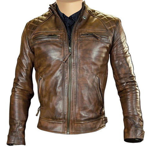 Bravo Bros Roan Men’s Distressed Brown Moto Leather Jacket