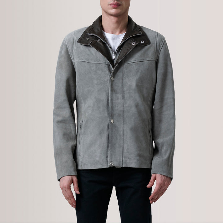 Bravo Bros. Grey Suede Cafe Racer Jacket – Sleek Modern Moto Style