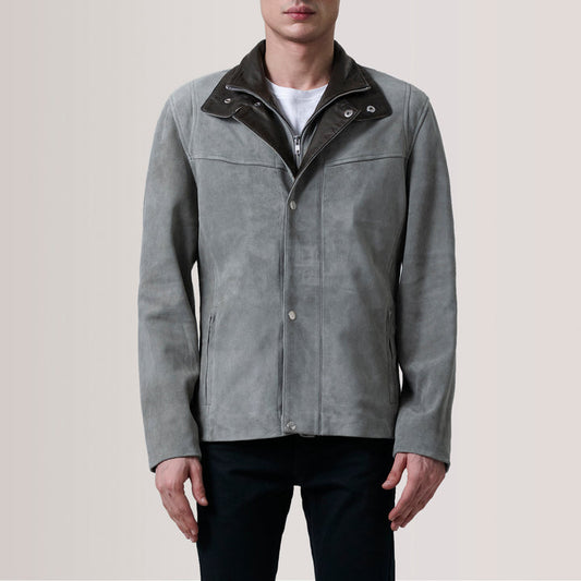 Bravo Bros. Grey Suede Cafe Racer Jacket – Sleek Modern Moto Style