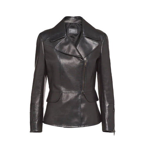 Women’s Black Leather Biker Jacket – Sleek & Timeless by Bravo Bros