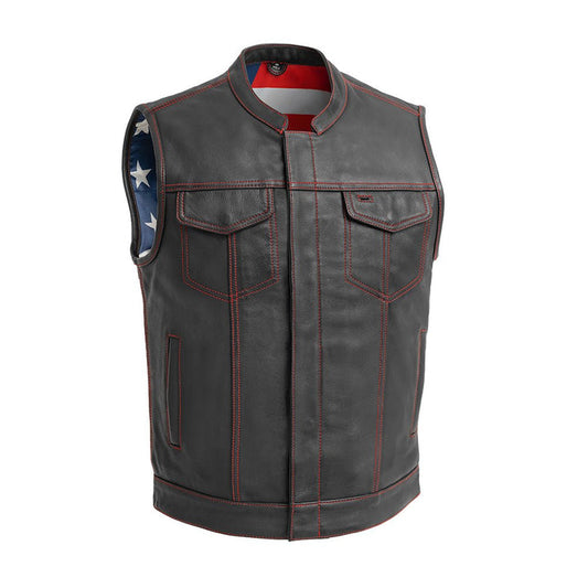 Born Free Men’s Motorcycle Leather Vest with Red Stitching