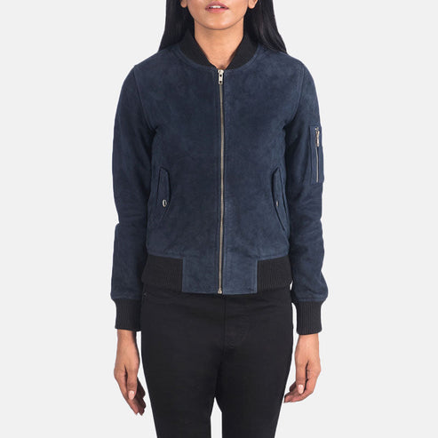 Ava MA-1 Blue Suede Bomber Jacket – Classic Flight Style