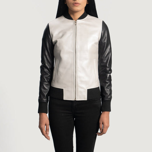Women’s Cole Silver Leather Bomber Jacket – Modern Metallic Style