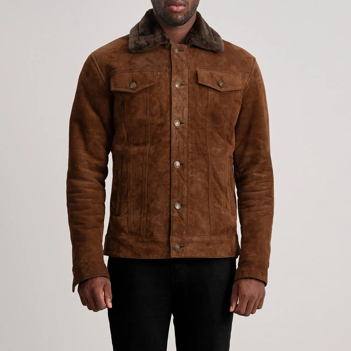 Bravo Bros. Brown Suede Shearling Trucker Jacket – Warm Luxury Winter Style