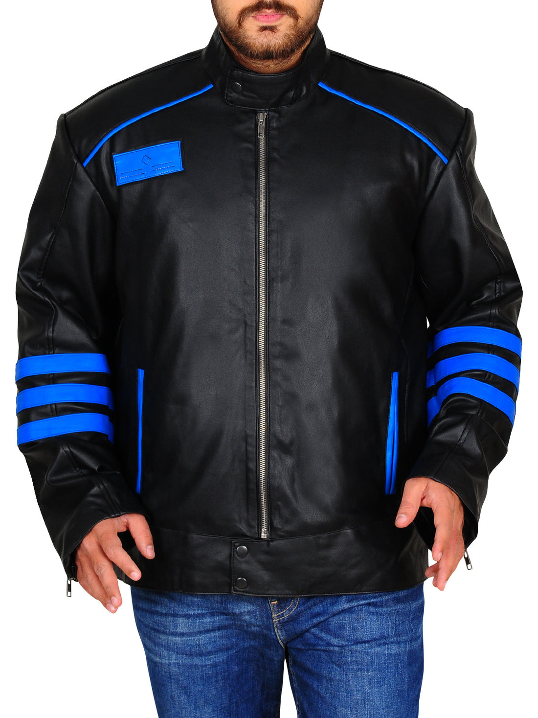 Bravo Bros Men’s Black & Blue Biker Leather Jacket