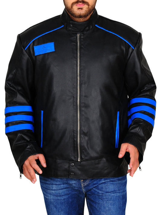 Bravo Bros Men’s Black & Blue Biker Leather Jacket