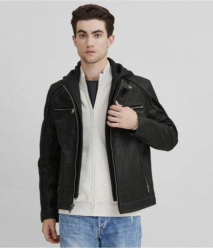 Men’s Black Suede Cafe Racer Jacket – Premium Leather Style
