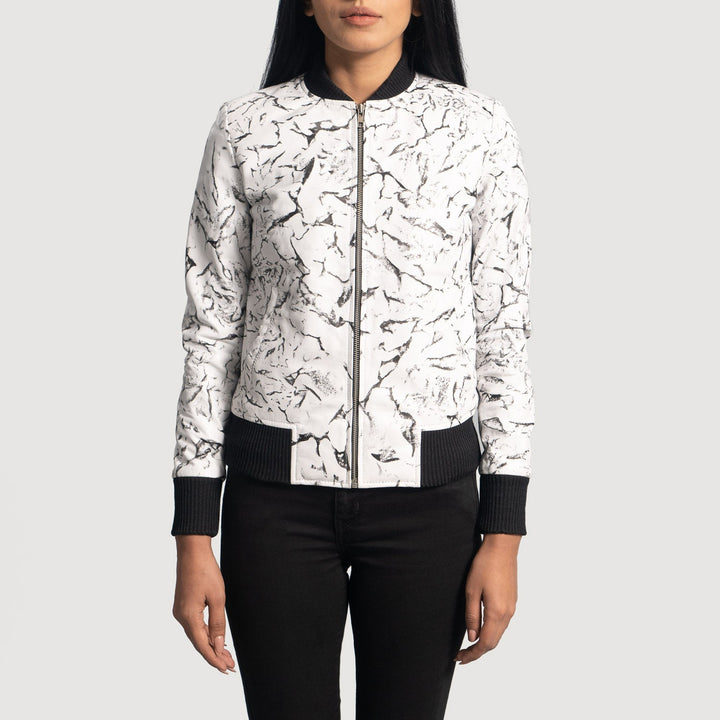Women’s Donna Blake White Leather Bomber Jacket – Clean Chic Style