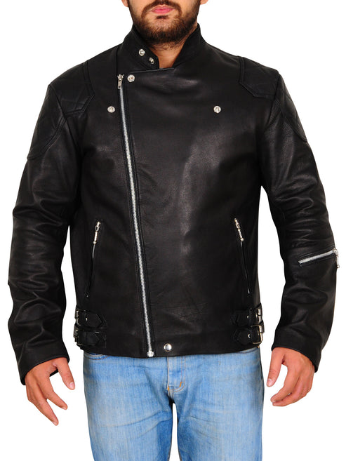 Bravo Bros Men’s Classic Black Leather Biker Jacket