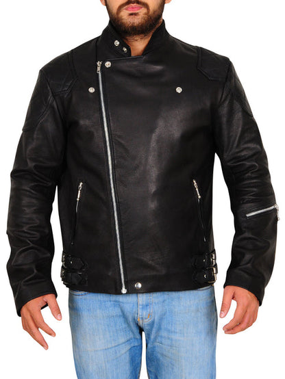 Bravo Bros Men’s Classic Black Leather Biker Jacket