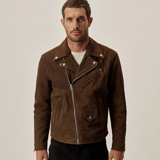 Men’s Brown Suede Bomber Jacket – Classic Jeans Style Leather