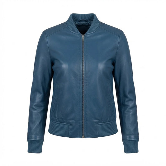 Women’s Bliss Blue Leather Bomber Jacket