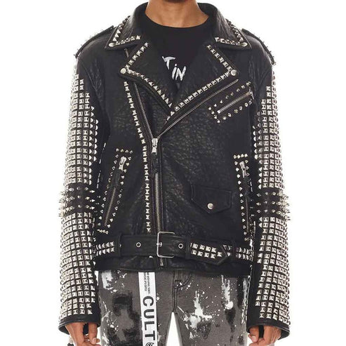 Men’s Classic Studded Leather Biker Jacket – Bold Rider Style