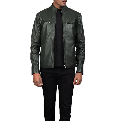 Bravo Bros Ionic Men’s Green Biker Leather Jacket