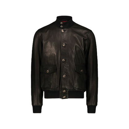 Men’s Vintage Black A-1 Flight Lambskin Leather Bomber Jacket