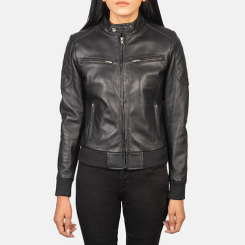 Zenna Black Leather Bomber Jacket – Timeless Everyday Style