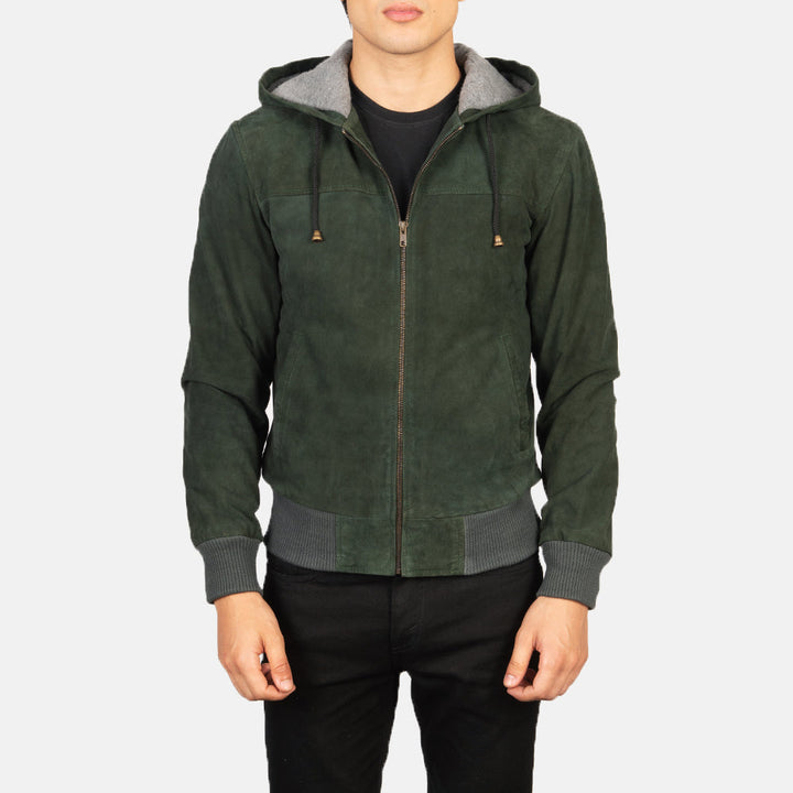 Bravo Bros. Nintenzo Green Hooded Suede Bomber Jacket – Urban Luxury Comfort