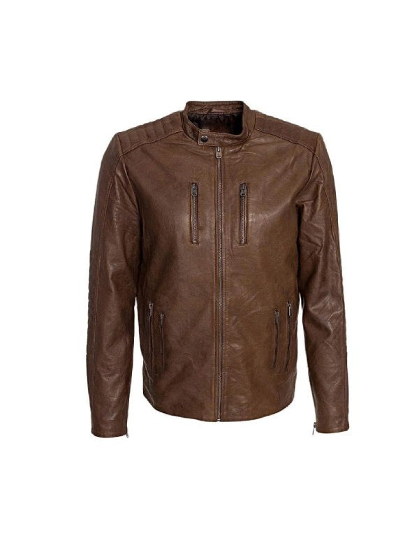 Men’s Camel Brown Waxed Sheepskin Leather Jacket – Stylish & Durable by Bravo Bros