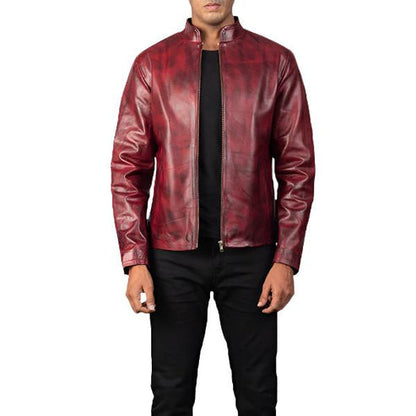 Bravo Bros Alex Men’s Distressed Burgundy Biker Leather Jacket