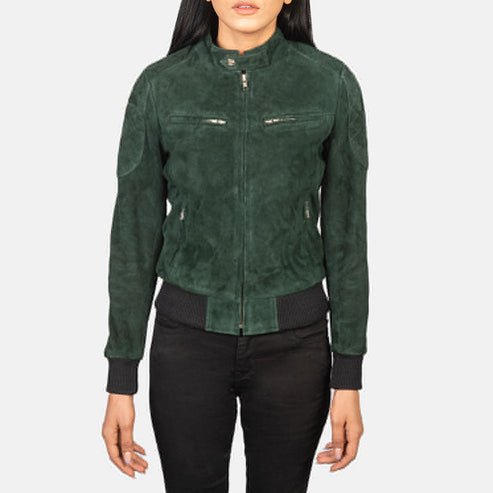 Zenna Green Suede Bomber Jacket – Soft Premium Leather Style