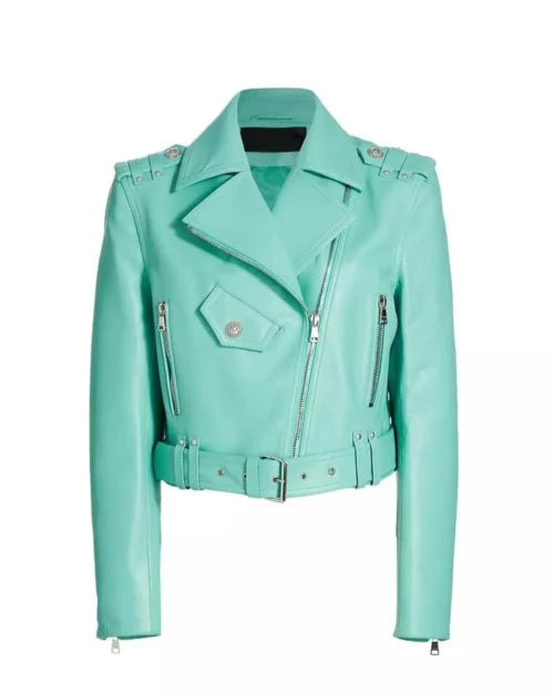 Women’s Leather Belted Biker Jacket