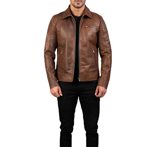 Bravo Bros Lavendard Men’s Brown Biker Leather Jacket