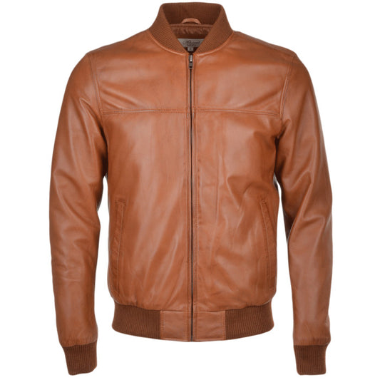 Men’s Tan Brown Waxed Sheepskin Bomber Leather Jacket – Bravo Bros