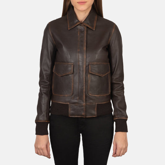 Women’s Westa A-2 Brown Leather Bomber Jacket – Vintage Aviator Style