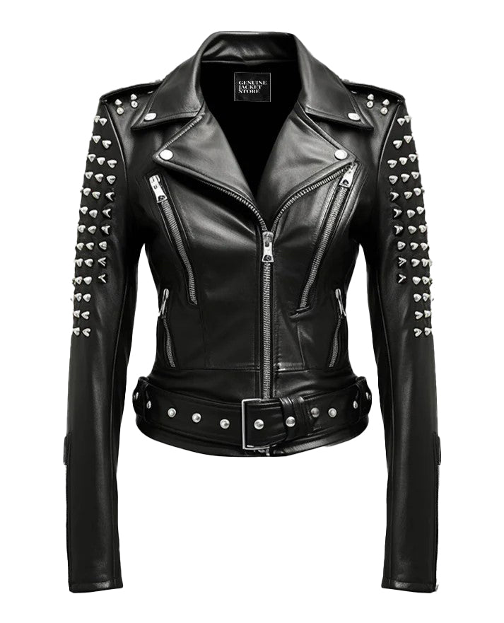 Women’s Black Studded Leather Jacket – Bold & Edgy by Bravo Bros