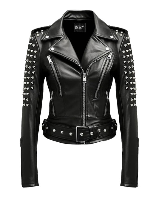 Women’s Black Studded Leather Jacket – Bold & Edgy by Bravo Bros