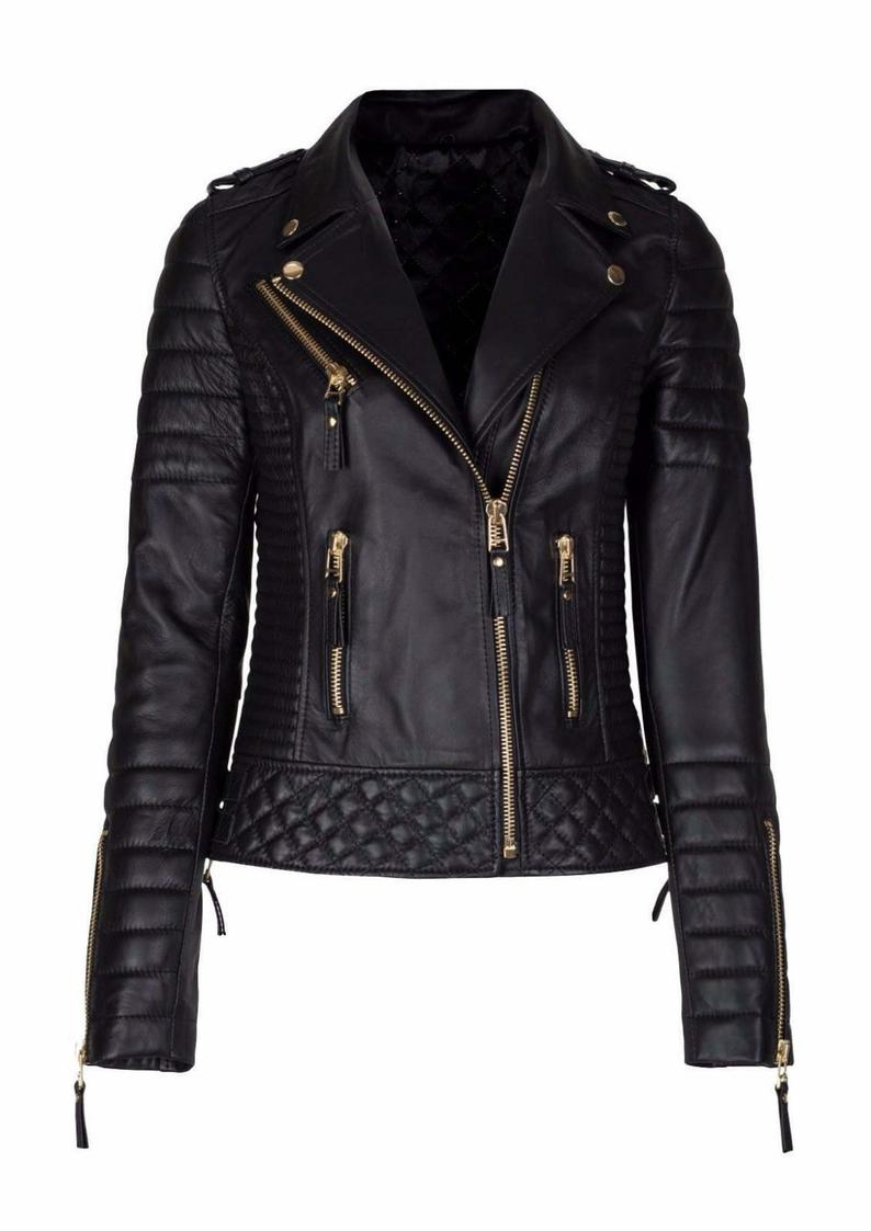 Women’s Black Studded Slim Fit Leather Motorcycle Jacket – Bold Moto Style by Bravo Bros