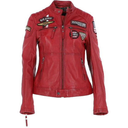 Bravo Bros Women’s Red Slim-Fit Fashion Leather Biker Jacket