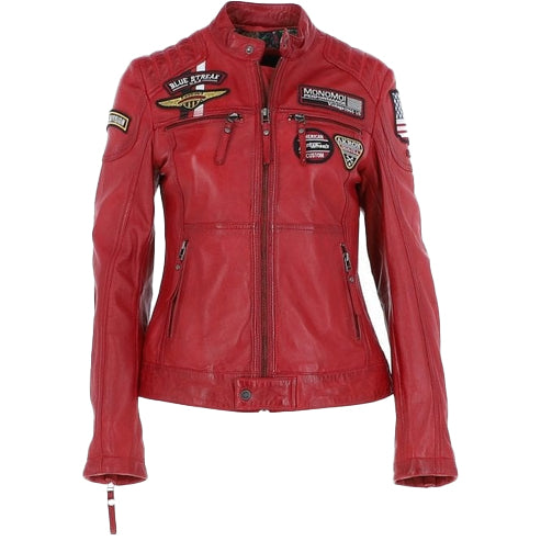 Bravo Bros Women’s Red Slim-Fit Fashion Leather Biker Jacket