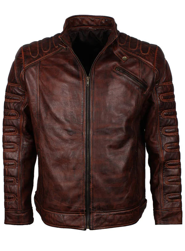 Men’s Brown Padded Leather Biker Jacket – Rugged Moto Style by Bravo Bros