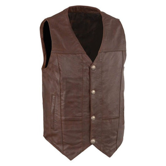 Men’s Vintage Dark Brown Leather Biker Vest