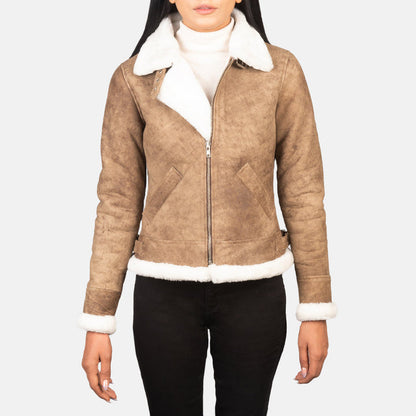 Women’s Sherilyn B-3 Distressed Brown Leather Bomber Jacket – Vintage Aviator Style