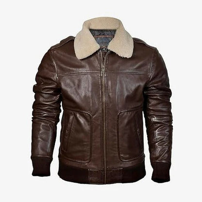Men’s Classic Brown Aviator Sheepskin Bomber Jacket