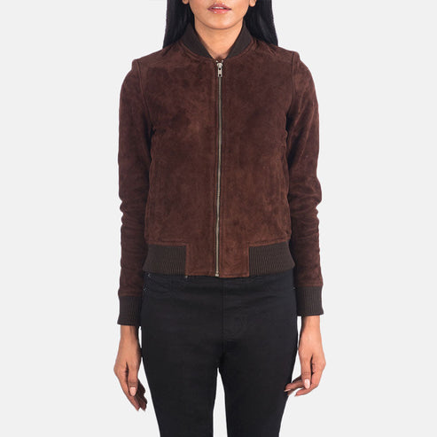 Bliss Brown Suede Bomber Jacket – Timeless Soft Leather Style