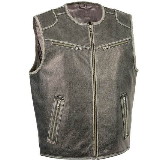 Men’s Black Distressed Biker Leather Vest